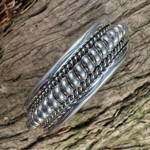 TAHE Wide Cuff Heavy Sterling Silver Bracelet
